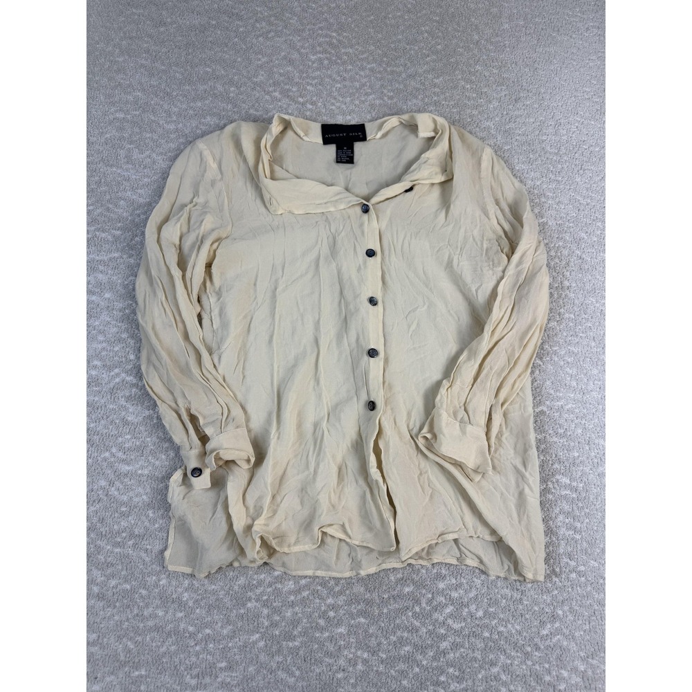 August Silk Shirt Womens Medium Beige 100% Silk Button‎ Front Blouse Top